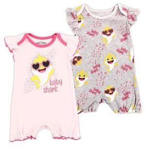 Baby Shark Girls Rompers 2pc Bundle Baby Clothes Pink Grey Onesies 3M 6M 9M